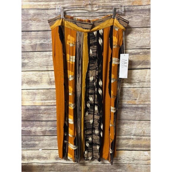 Vintage 90's Plus size Skirt 22 A.K.E.‎ Woman New York Midi Leaf Design Elastic - Picture 1 of 5